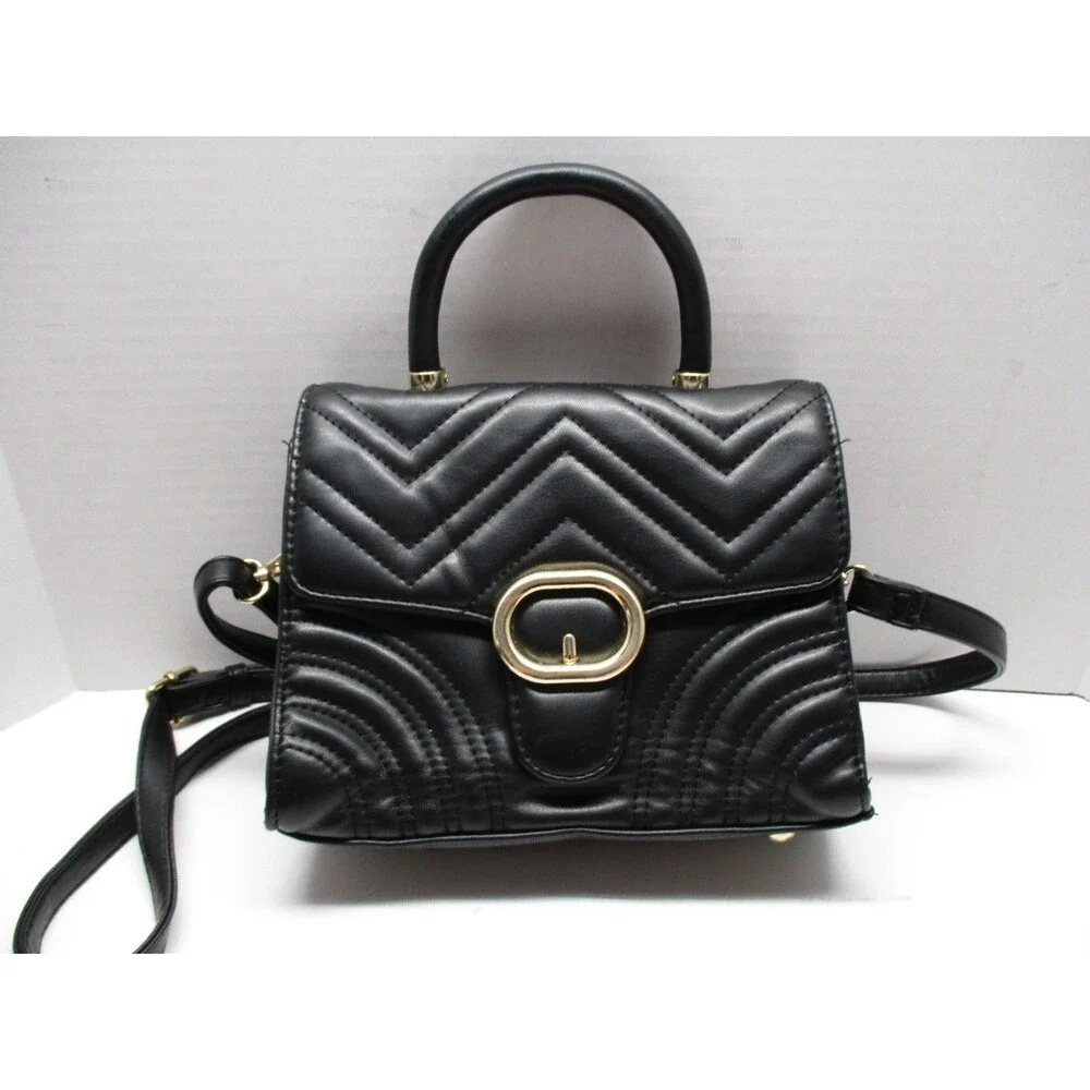 Kayla & Ava Black Vegan Leather Purse With Gold Hardware